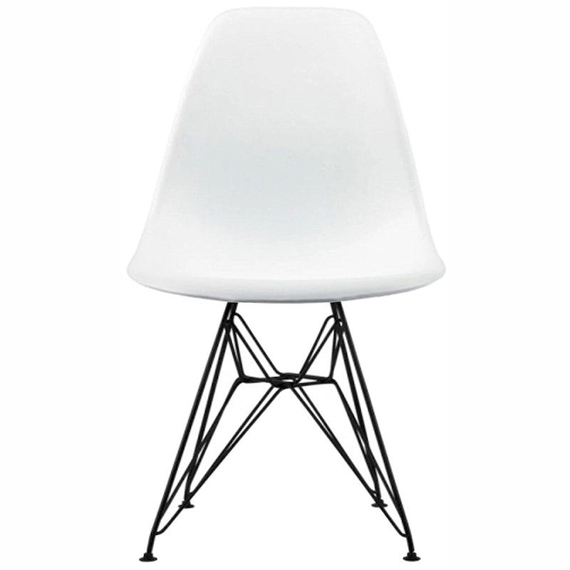 Sedia da pranzo di design moderna in plastica con accento opaco e base a gambe cromate in filo metallico nero scuro
