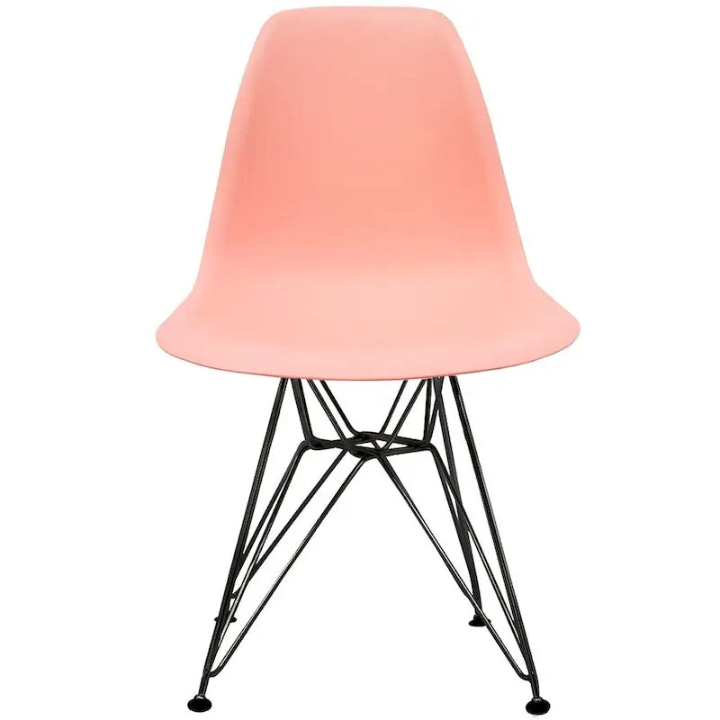 Sedia da pranzo di design moderna in plastica con accento opaco e base a gambe cromate in filo metallico nero scuro