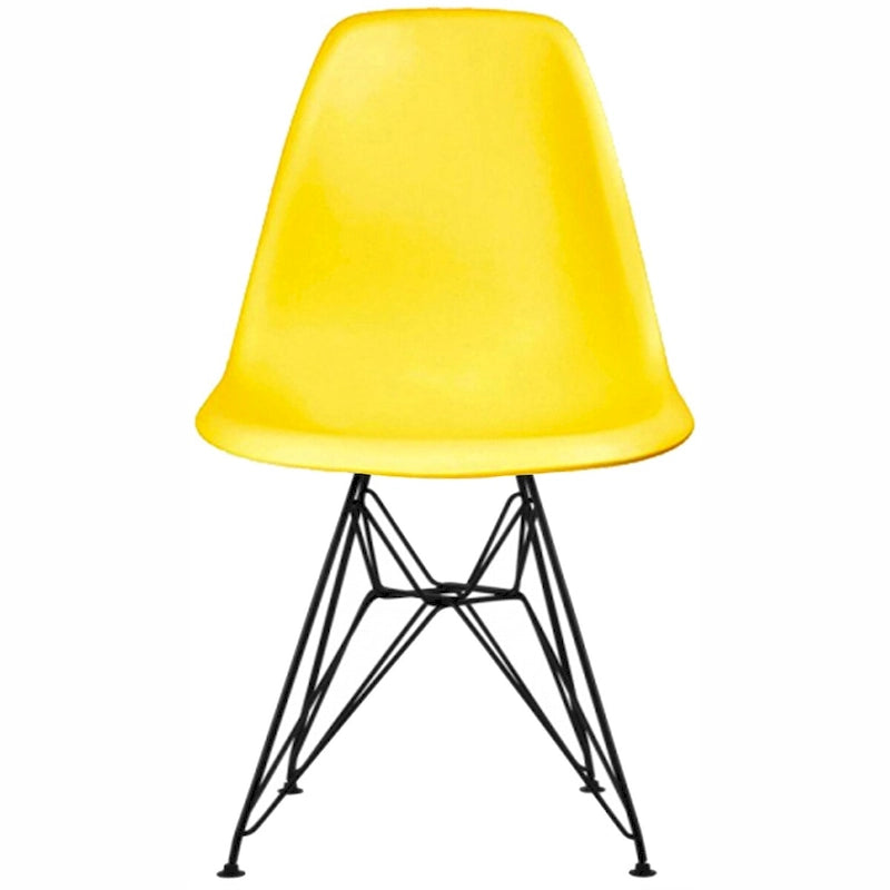 Sedia da pranzo di design moderna in plastica con accento opaco e base a gambe cromate in filo metallico nero scuro