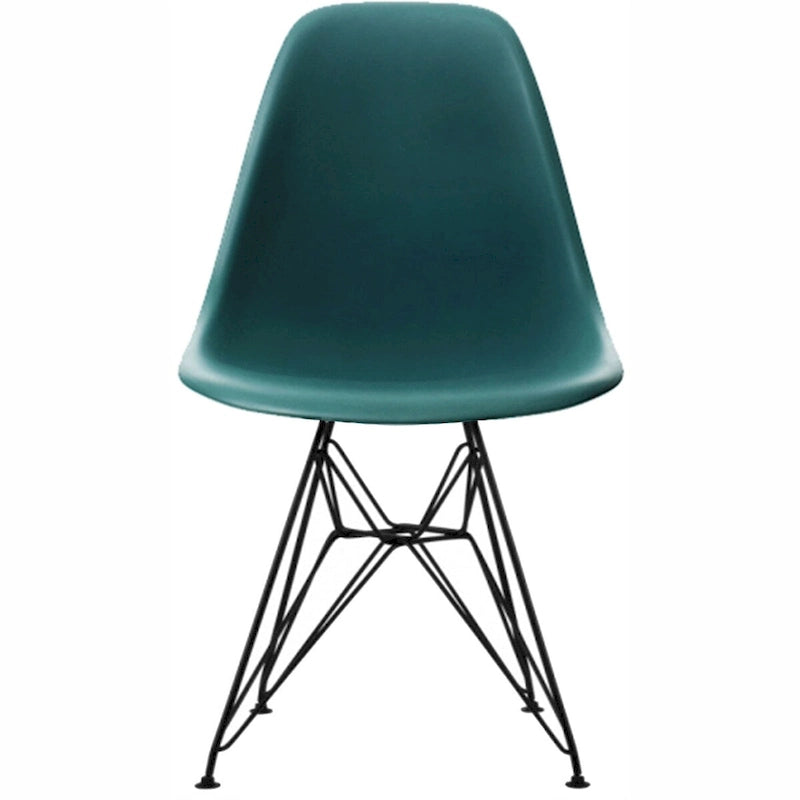 Sedia da pranzo di design moderna in plastica con accento opaco e base a gambe cromate in filo metallico nero scuro