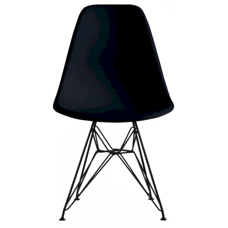 Sedia da pranzo di design moderna in plastica con accento opaco e base a gambe cromate in filo metallico nero scuro