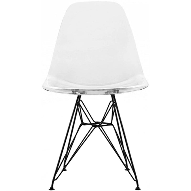 Sedia da pranzo di design moderna in plastica con accento opaco e base a gambe cromate in filo metallico nero scuro