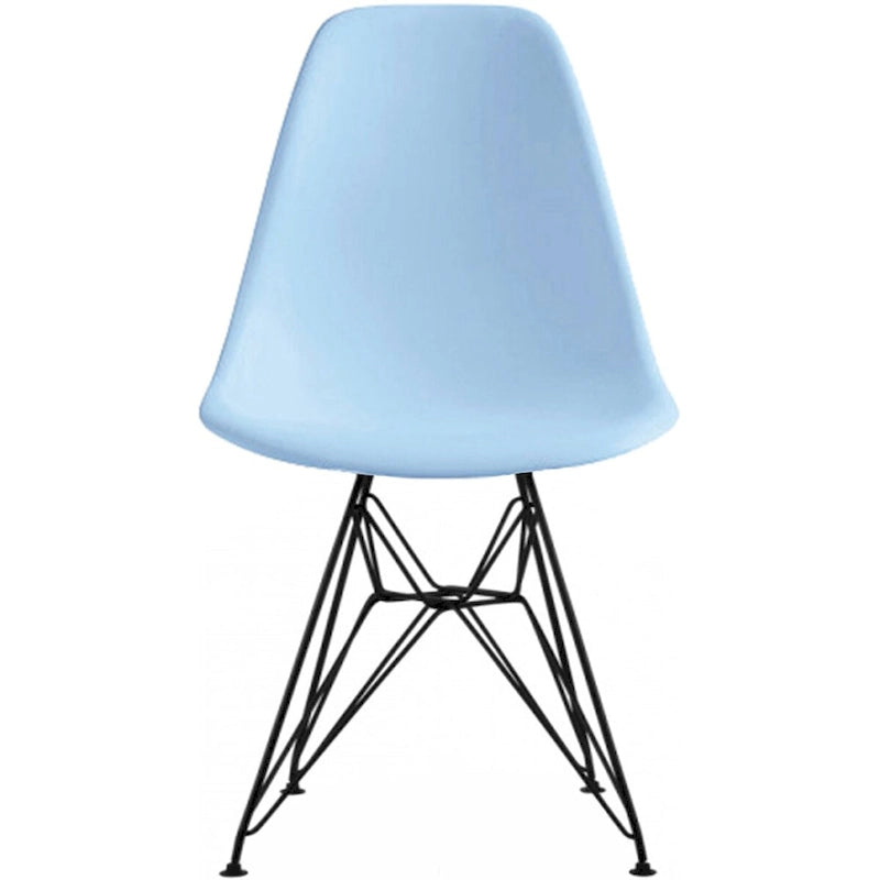 Sedia da pranzo di design moderna in plastica con accento opaco e base a gambe cromate in filo metallico nero scuro
