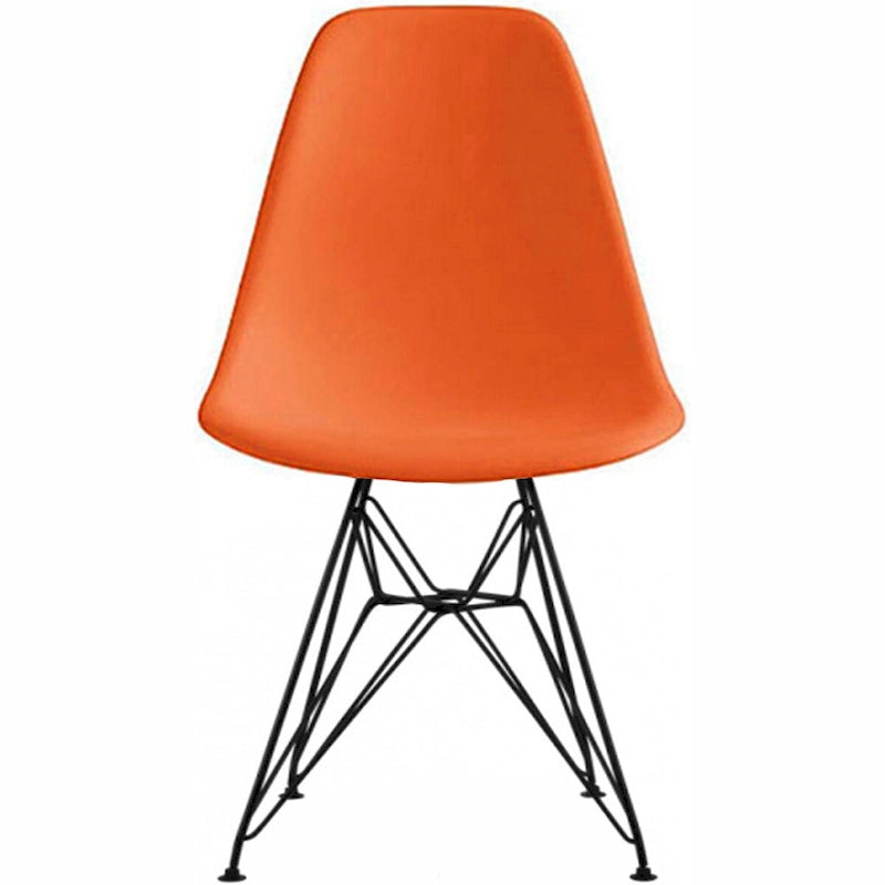 Sedia da pranzo di design moderna in plastica con accento opaco e base a gambe cromate in filo metallico nero scuro