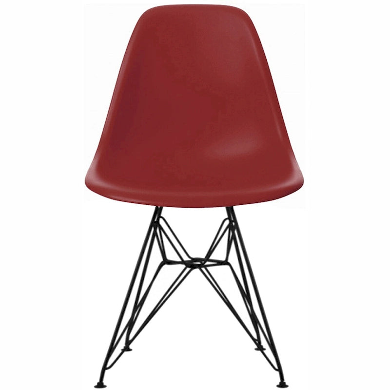 Sedia da pranzo di design moderna in plastica con accento opaco e base a gambe cromate in filo metallico nero scuro