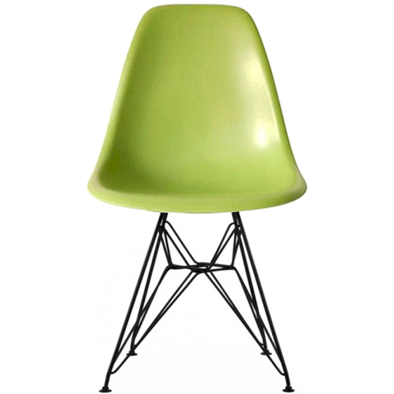 Sedia da pranzo di design moderna in plastica con accento opaco e base a gambe cromate in filo metallico nero scuro