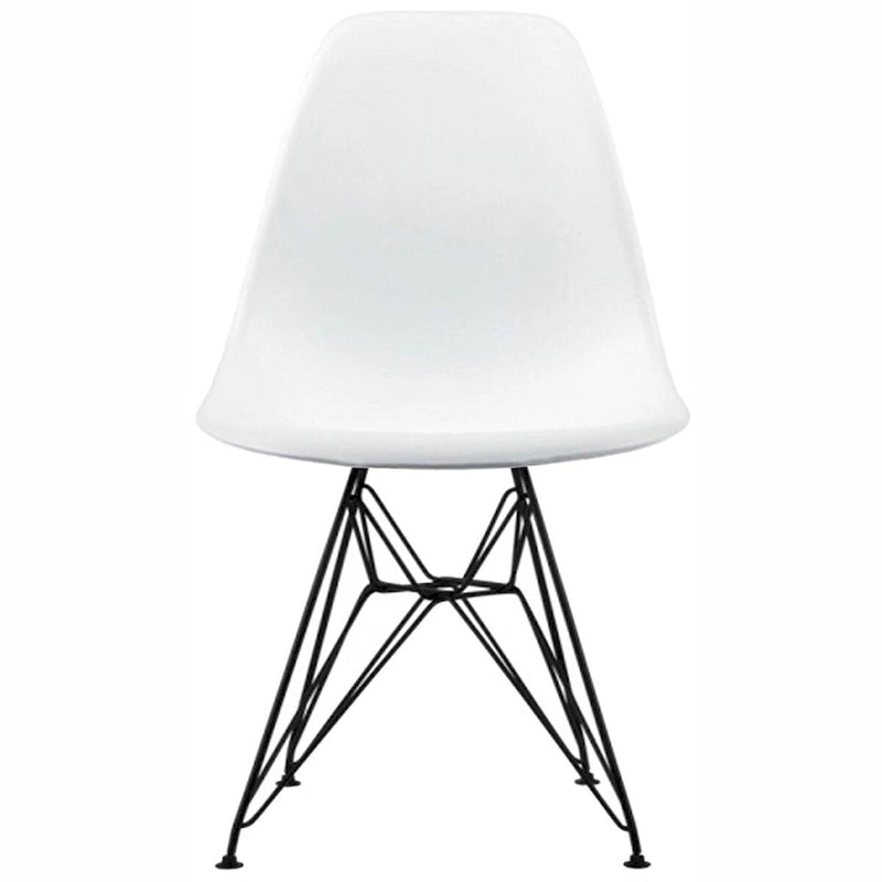 Sedia da pranzo di design moderna in plastica con accento opaco e base a gambe cromate in filo metallico nero scuro