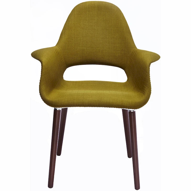 Poltroncina da pranzo imbottita moderna di metà secolo, organica, con gambe in legno di noce