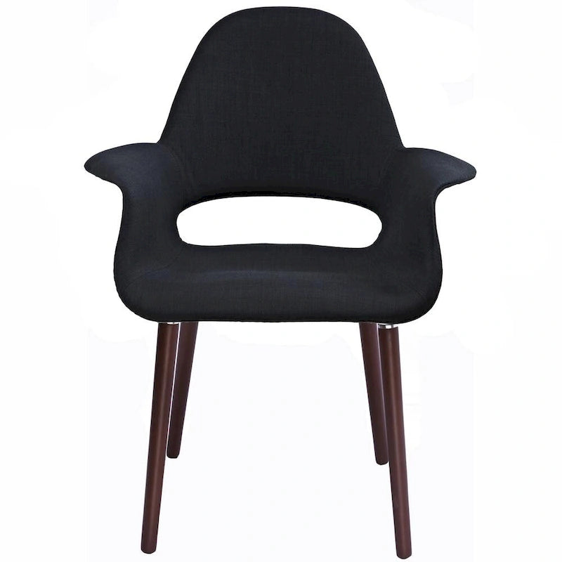 Poltroncina da pranzo imbottita moderna di metà secolo, organica, con gambe in legno di noce