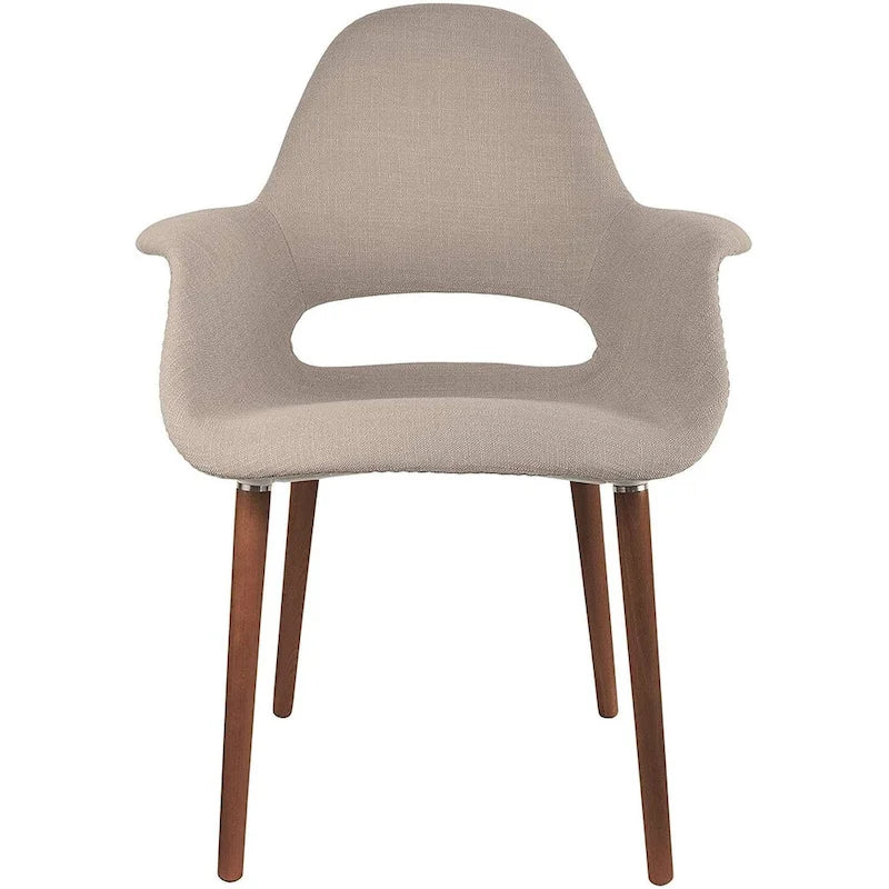 Poltroncina da pranzo imbottita moderna di metà secolo, organica, con gambe in legno di noce