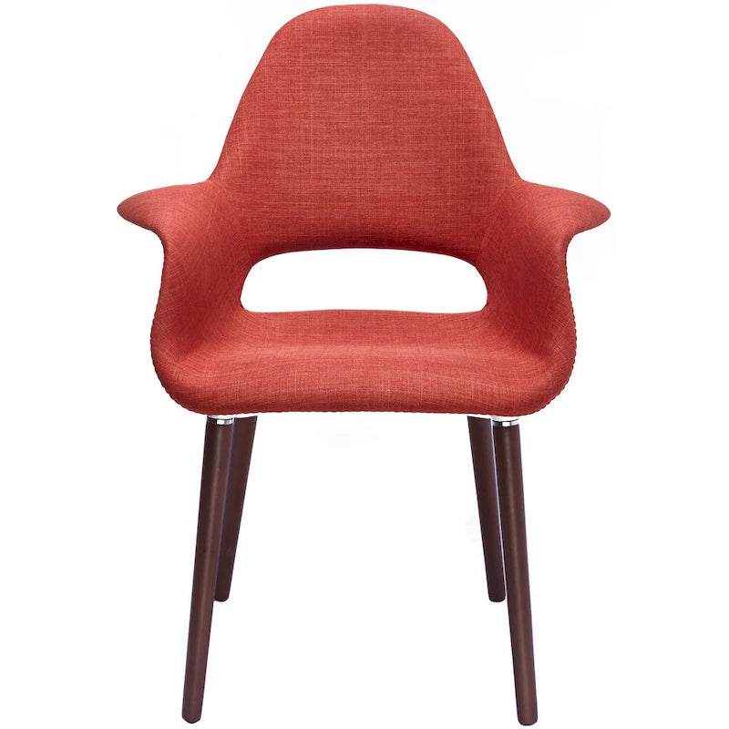 Poltroncina da pranzo imbottita moderna di metà secolo, organica, con gambe in legno di noce