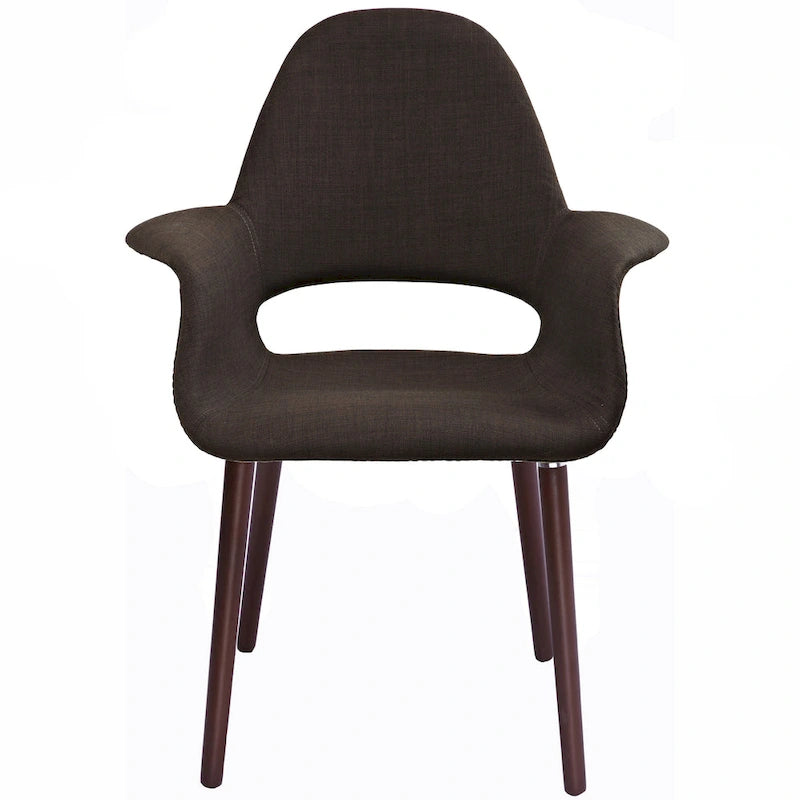 Poltroncina da pranzo imbottita moderna di metà secolo, organica, con gambe in legno di noce
