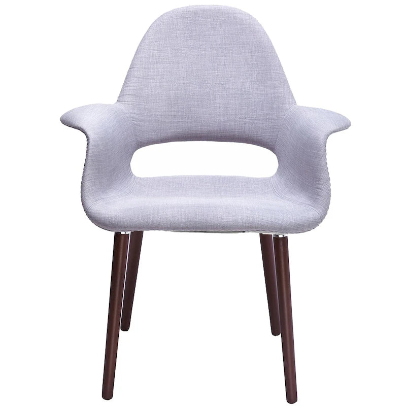 Poltroncina da pranzo imbottita moderna di metà secolo, organica, con gambe in legno di noce