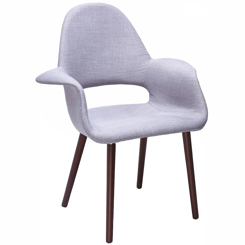 Poltroncina da pranzo imbottita moderna di metà secolo, organica, con gambe in legno di noce