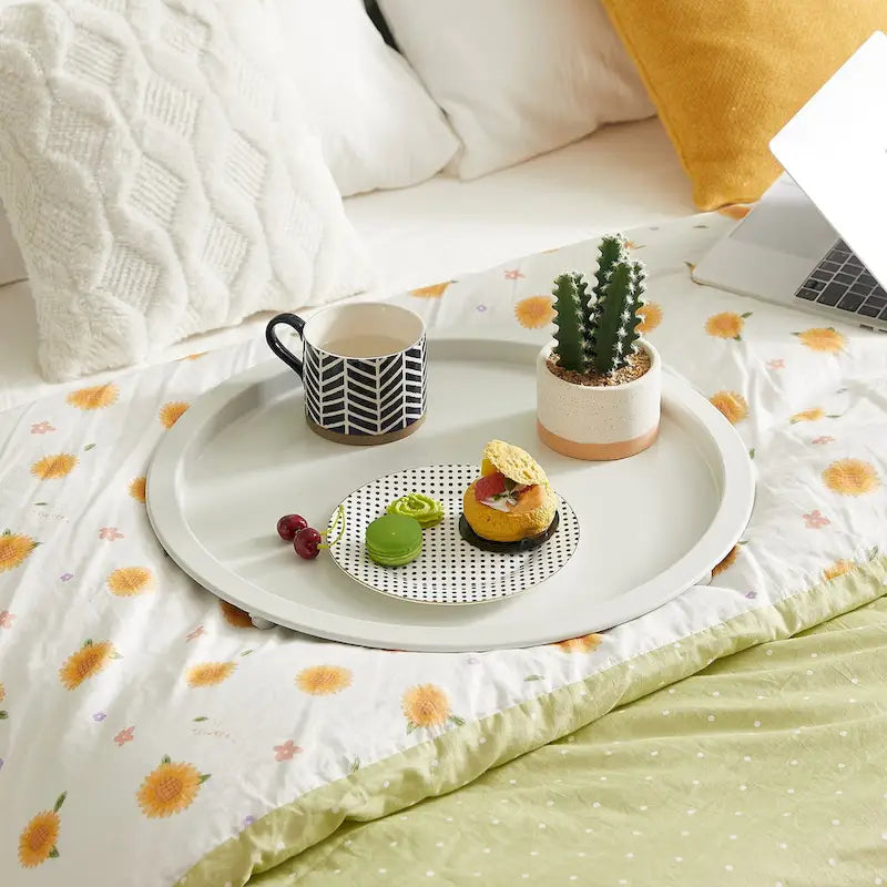VECELO Tavolino/Tavolino d'appoggio, Pieghevole Rotondo in Metallo Antiruggine e Impermeabile per Esterni per Soggiorno Camera da Letto, Comodini