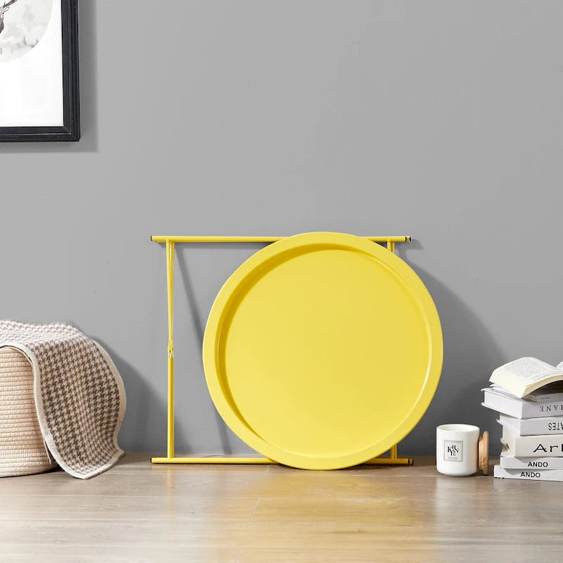VECELO Tavolino/Tavolino d'appoggio, Pieghevole Rotondo in Metallo Antiruggine e Impermeabile per Esterni per Soggiorno Camera da Letto, Comodini
