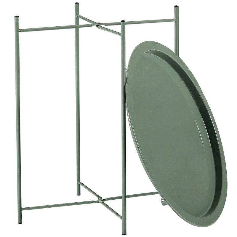 VECELO Tavolino/Tavolino d'appoggio, Pieghevole Rotondo in Metallo Antiruggine e Impermeabile per Esterni per Soggiorno Camera da Letto, Comodini
