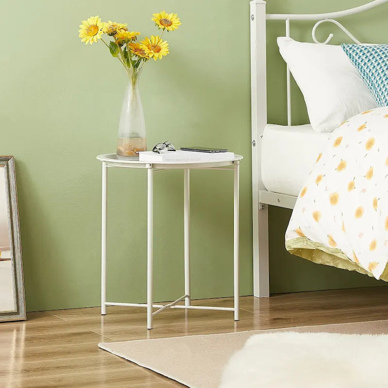 VECELO Tavolino/Tavolino d'appoggio, Pieghevole Rotondo in Metallo Antiruggine e Impermeabile per Esterni per Soggiorno Camera da Letto, Comodini