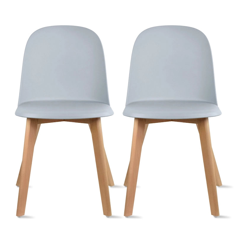 Set di 2 sedie da pranzo senza braccioli, seduta in plastica, gambe in legno per cucina, scrivania o computer