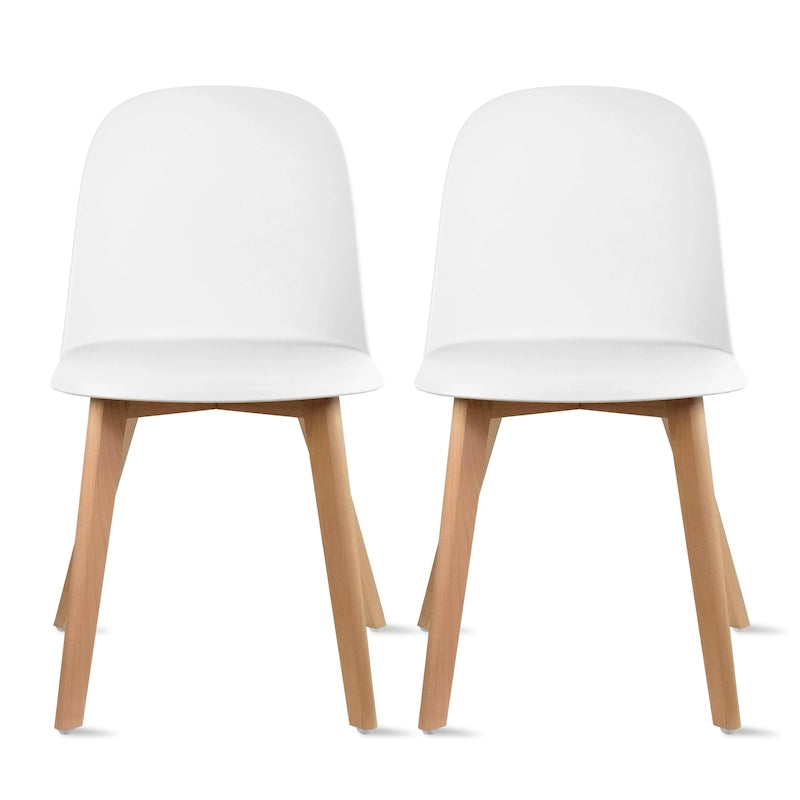 Set di 2 sedie da pranzo senza braccioli, seduta in plastica, gambe in legno per cucina, scrivania o computer