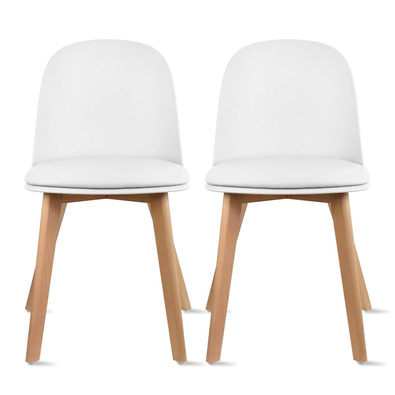Set di 2 sedie da pranzo senza braccioli, seduta in plastica, gambe in legno per cucina, scrivania o computer