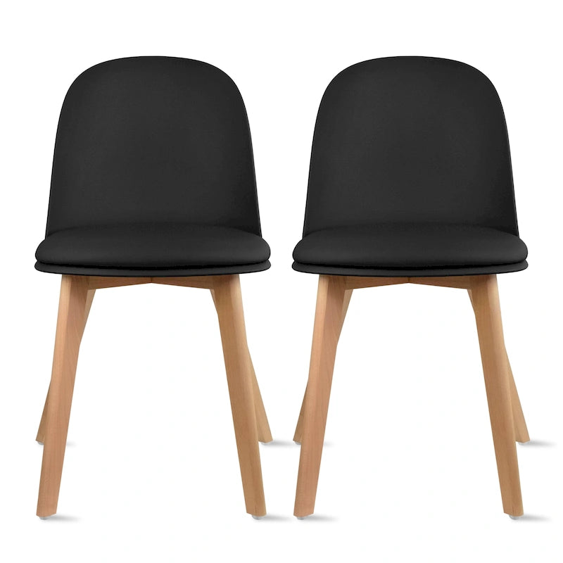 Set di 2 sedie da pranzo senza braccioli, seduta in plastica, gambe in legno per cucina, scrivania o computer