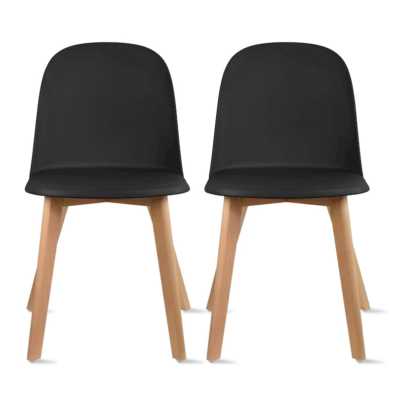 Set di 2 sedie da pranzo senza braccioli, seduta in plastica, gambe in legno per cucina, scrivania o computer