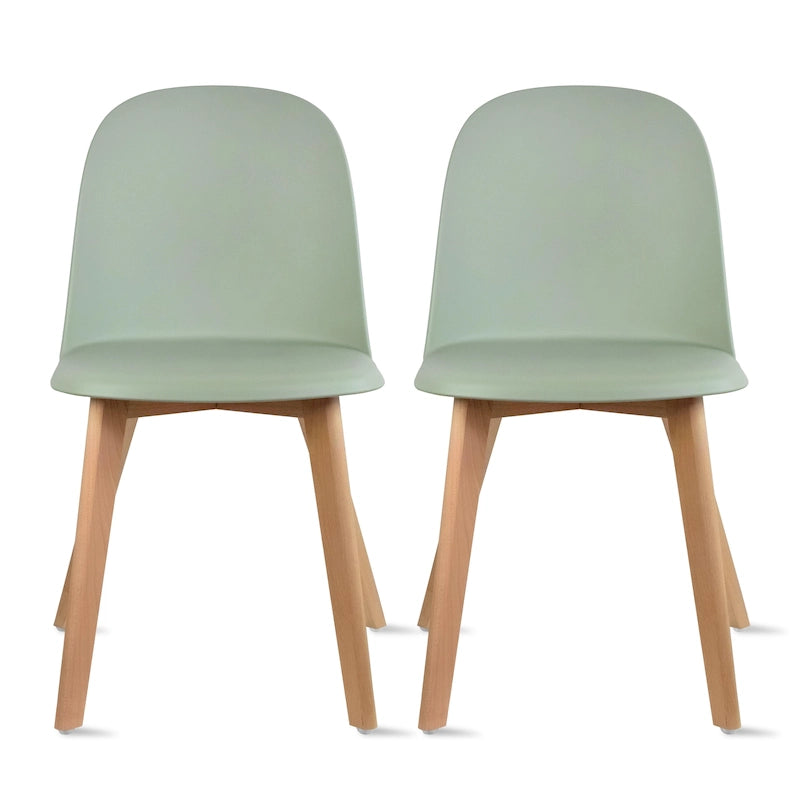 Set di 2 sedie da pranzo senza braccioli, seduta in plastica, gambe in legno per cucina, scrivania o computer