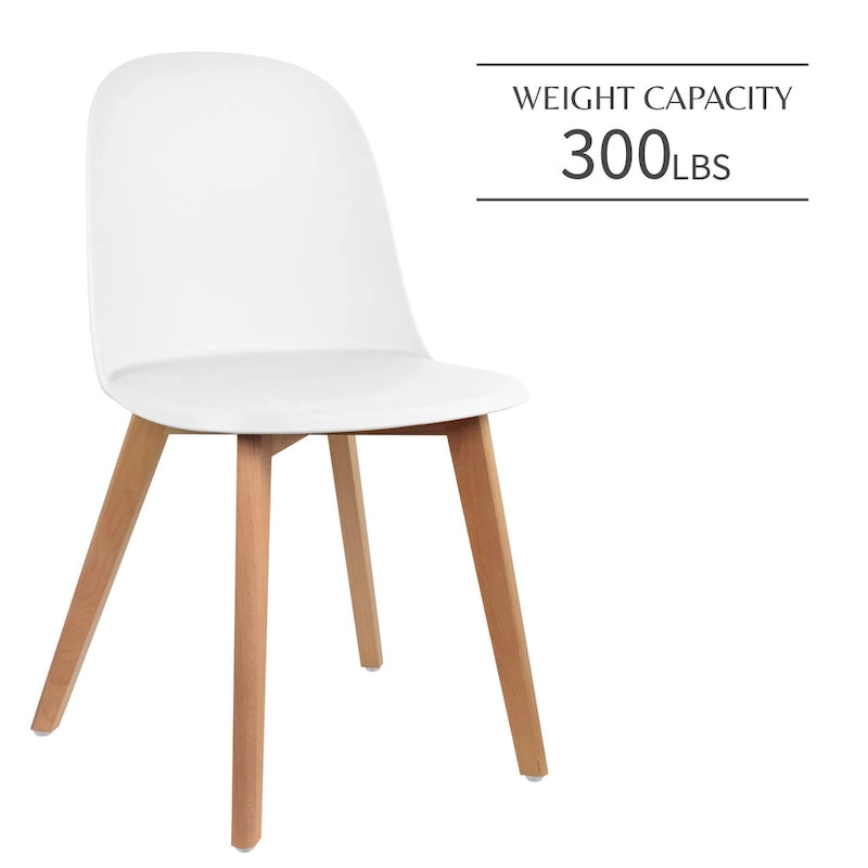 Set di 2 sedie da pranzo senza braccioli, seduta in plastica, gambe in legno per cucina, scrivania o computer
