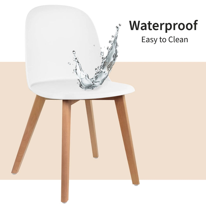 Set di 2 sedie da pranzo senza braccioli, seduta in plastica, gambe in legno per cucina, scrivania o computer