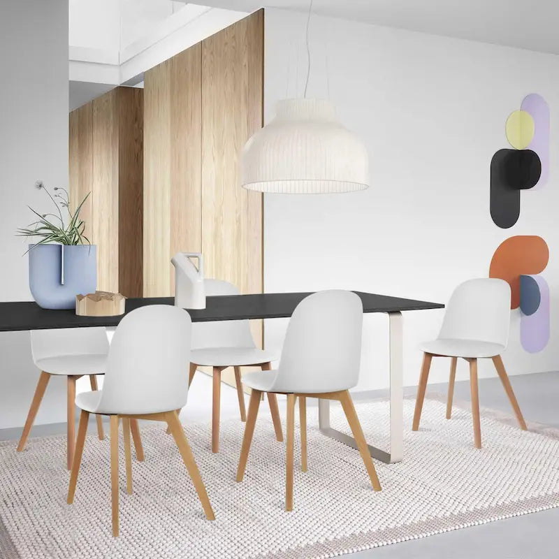 Set di 2 sedie da pranzo senza braccioli, seduta in plastica, gambe in legno per cucina, scrivania o computer