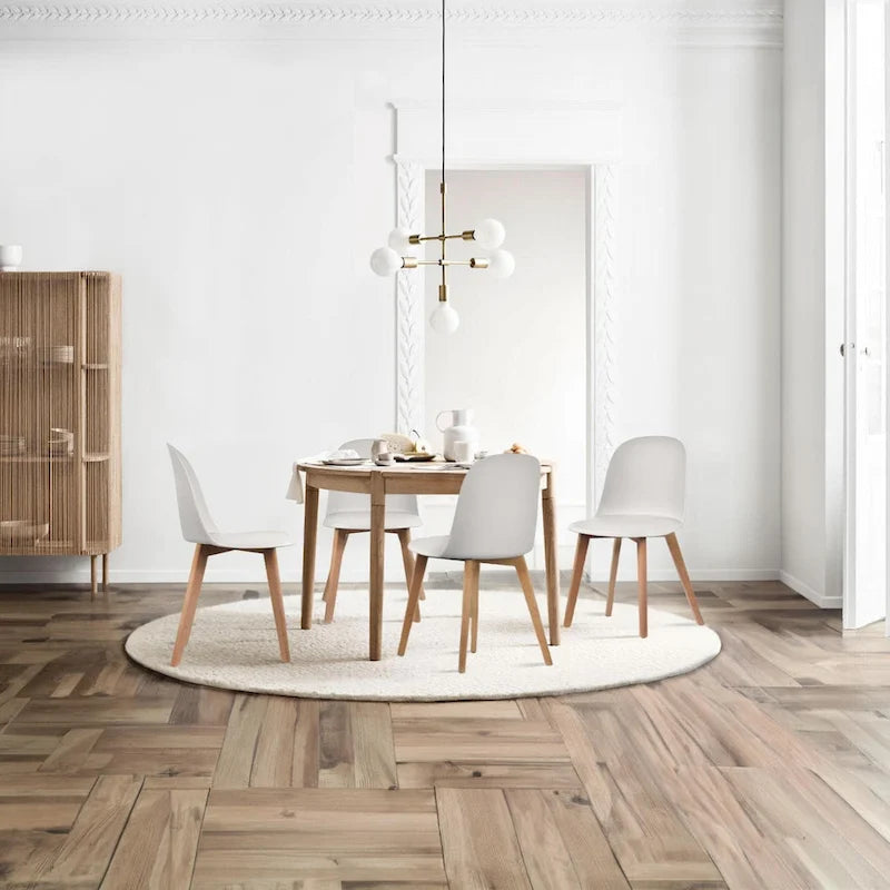 Set di 2 sedie da pranzo senza braccioli, seduta in plastica, gambe in legno per cucina, scrivania o computer