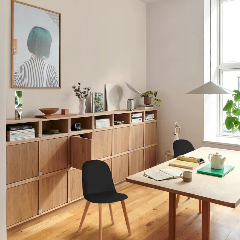 Set di 2 sedie da pranzo senza braccioli, seduta in plastica, gambe in legno per cucina, scrivania o computer