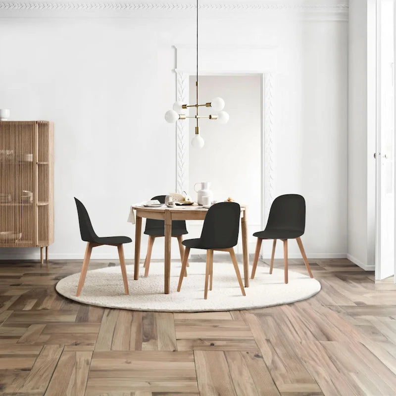 Set di 2 sedie da pranzo senza braccioli, seduta in plastica, gambe in legno per cucina, scrivania o computer