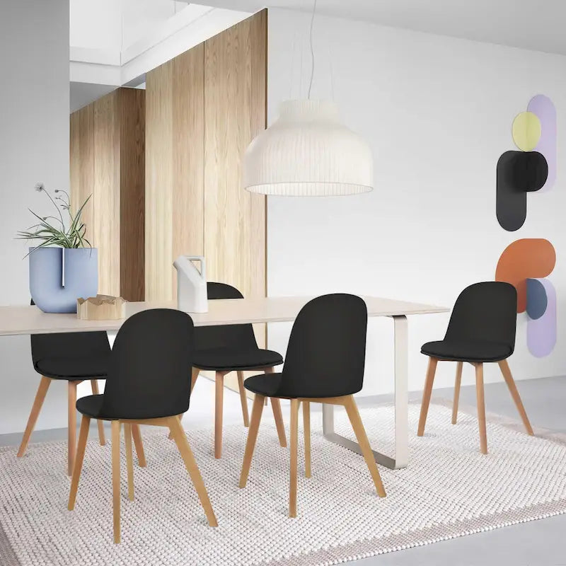 Set di 2 sedie da pranzo senza braccioli, seduta in plastica, gambe in legno per cucina, scrivania o computer