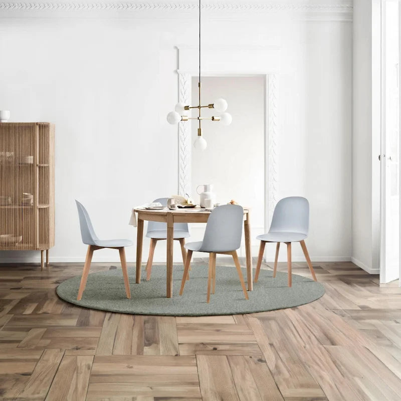 Set di 2 sedie da pranzo senza braccioli, seduta in plastica, gambe in legno per cucina, scrivania o computer