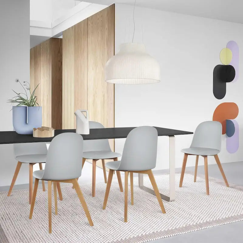 Set di 2 sedie da pranzo senza braccioli, seduta in plastica, gambe in legno per cucina, scrivania o computer