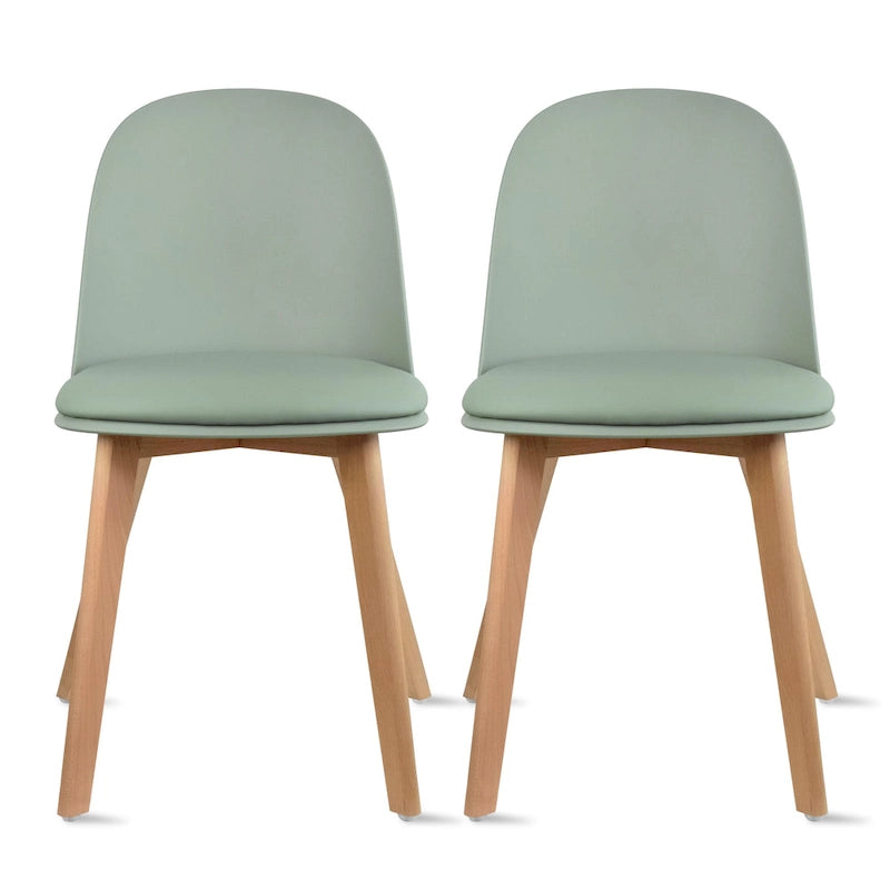 Set di 2 sedie da pranzo senza braccioli, seduta in plastica, gambe in legno per cucina, scrivania o computer
