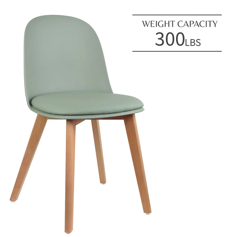 Set di 2 sedie da pranzo senza braccioli, seduta in plastica, gambe in legno per cucina, scrivania o computer