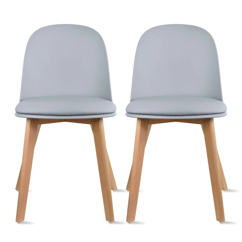 Set di 2 sedie da pranzo senza braccioli, seduta in plastica, gambe in legno per cucina, scrivania o computer