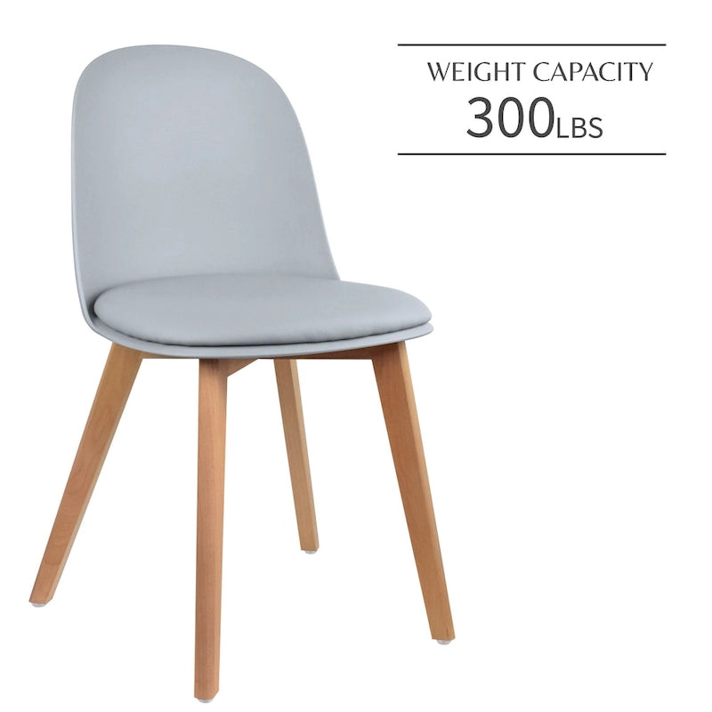 Set di 2 sedie da pranzo senza braccioli, seduta in plastica, gambe in legno per cucina, scrivania o computer
