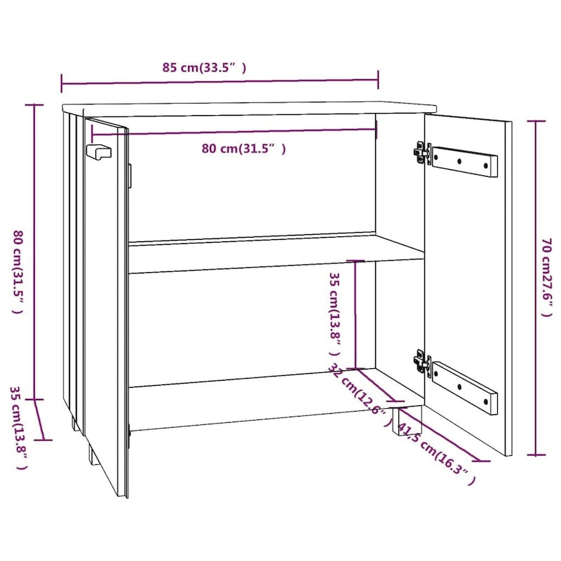 vidaXL Credenza mobile buffet per soggiorno cucina HAMAR, legno massello di pino - 85x35x80 cm