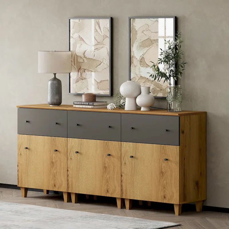70.8 Credenza con cassetti, Tavolo da buffet da cucina 3 in 1