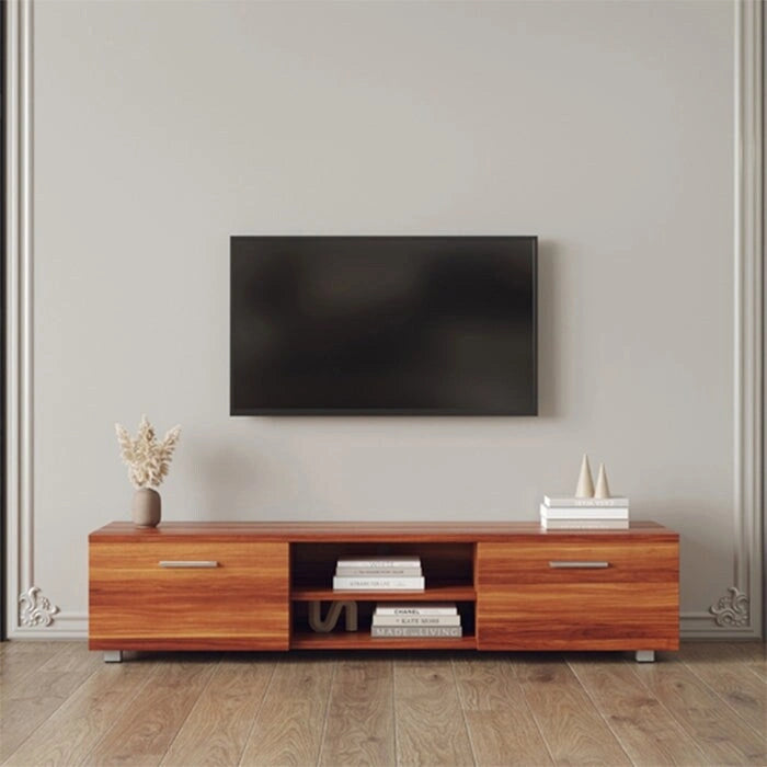 Walnut farmhouse tv stand 2 Storage Cabinet Media Console with open shelves