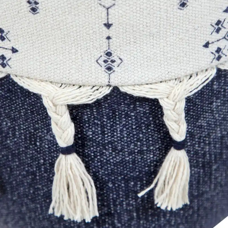 18 Pouf Quadrato Artigianale Ottomano con Motivo Ornamentale Blu Marino e Bianco
