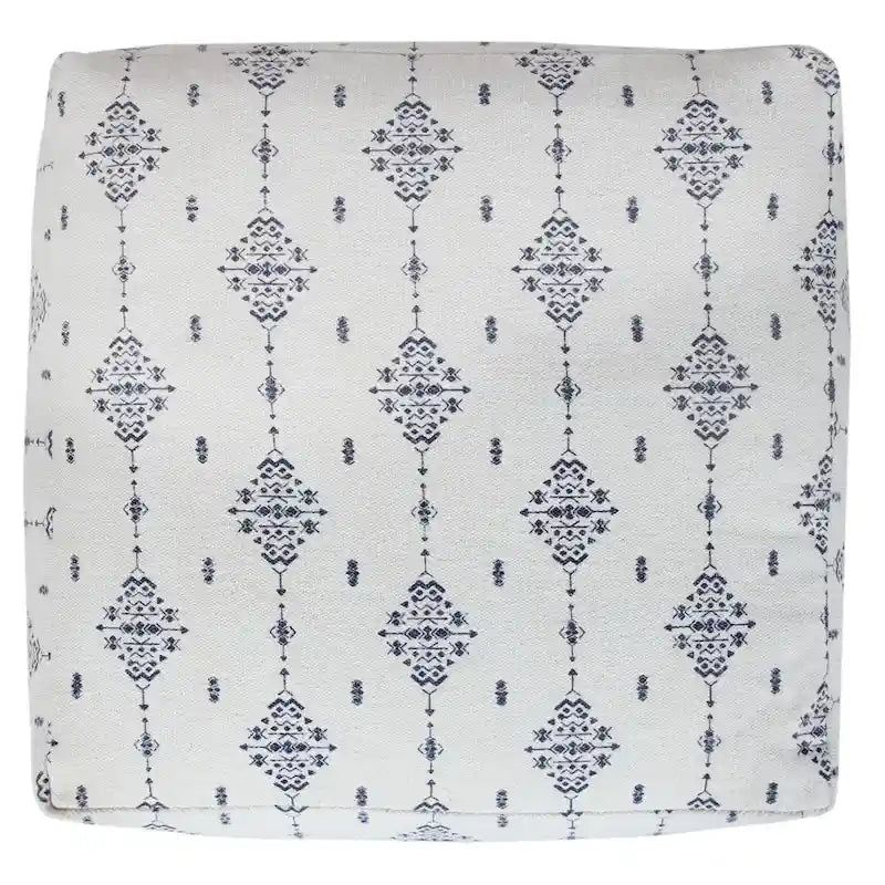 18 Pouf Quadrato Artigianale Ottomano con Motivo Ornamentale Blu Marino e Bianco