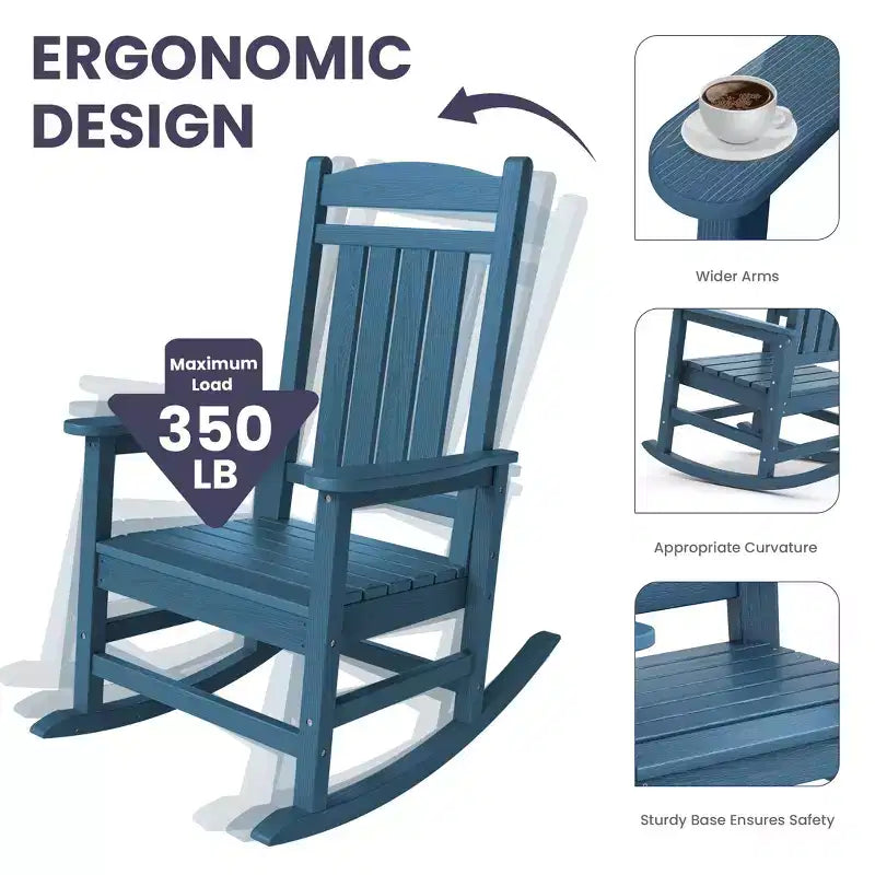 Sedia a dondolo Hyleory in HDPE per patio, sedia da esterno extra large per tutte le stagioni