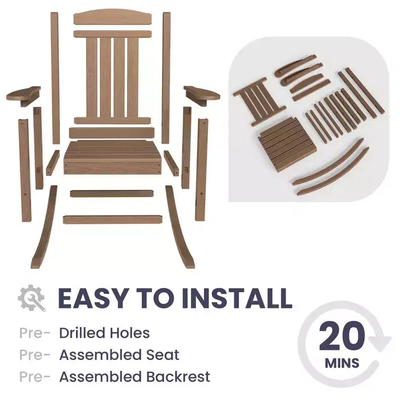 Sedia a dondolo Hyleory in HDPE per patio, sedia da esterno extra large per tutte le stagioni