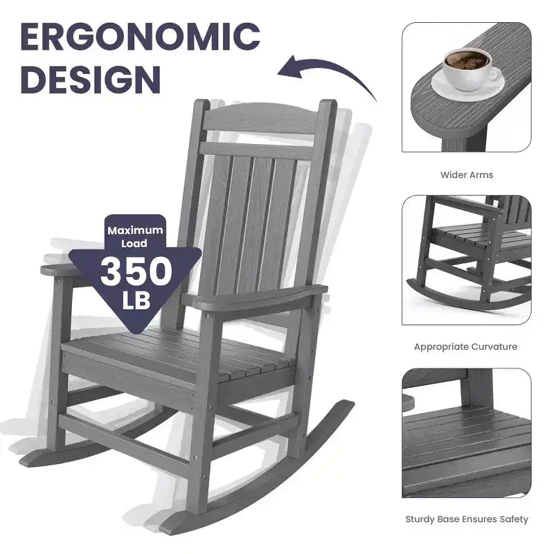 Sedia a dondolo Hyleory in HDPE per patio, sedia da esterno extra large per tutte le stagioni