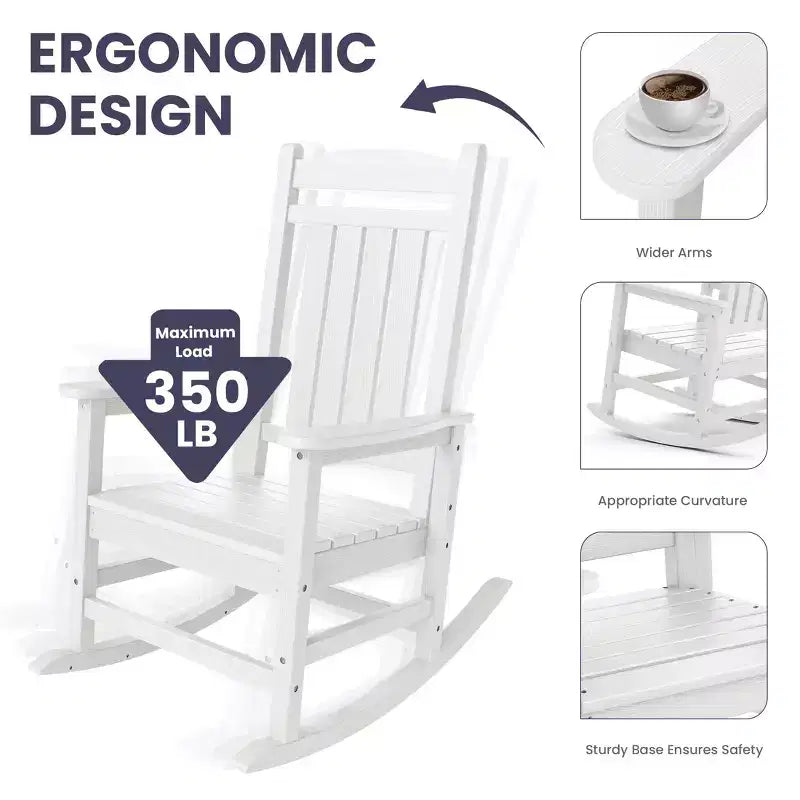 Sedia a dondolo Hyleory in HDPE per patio, sedia da esterno extra large per tutte le stagioni